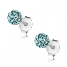 Ball earrings made of 925 silver, light blue Preciosa crystals, 4 mm