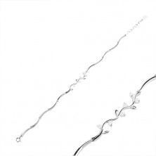 925 silver bracelet, wavy chain, wave with round clear zircons