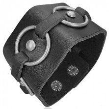 Black leather bracelet - metal circles