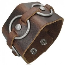 Brown leather bracelet - metal circles