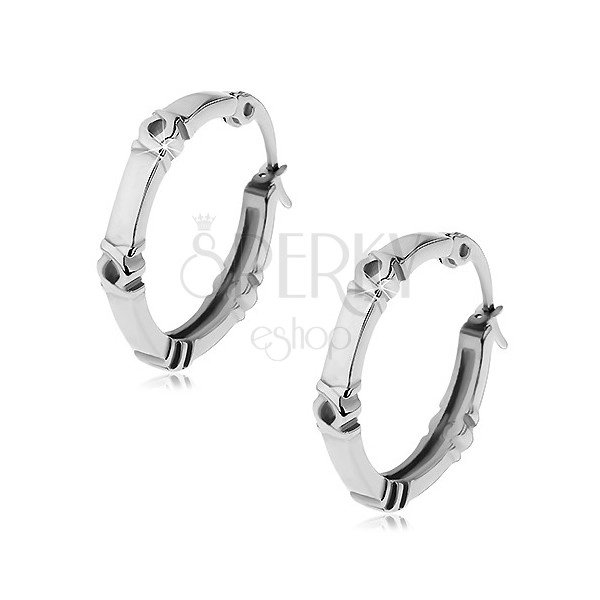 Earrings - circles with Creole motif, silver colour