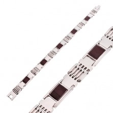 Surgical steel bracelet, links with brown wood imitation