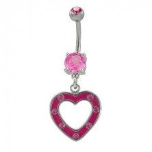 Belly button ring with pink heart and zircons