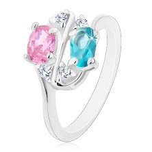 Sparkly ring adorned with colourful zircon ovals and clear zircons