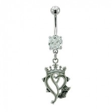Royal heart belly button ring