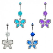 Antique style butterfly belly button ring
