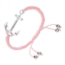 Adjustable bracelet made of pink strings, big boat anchor