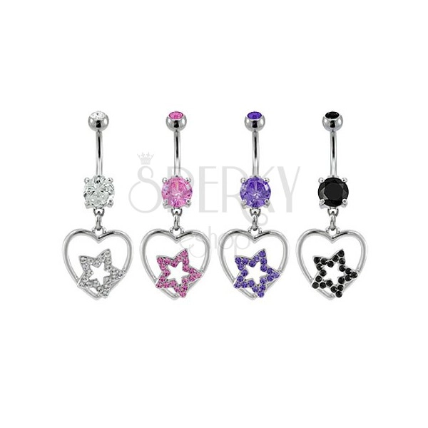 Navel ring - star in heart, different colour versions