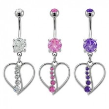 Belly ring with heart and line of zircons