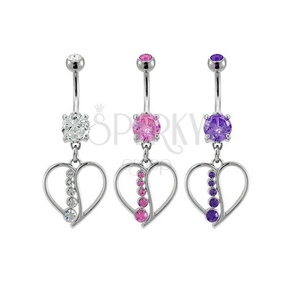 Belly ring with heart and line of zircons
