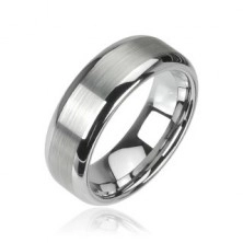 Tungsten ring in silver colour, matt middle line and shiny edges, 8 mm