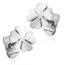 Shiny earrings made of 316L steel, shamrock in silver hue, studs