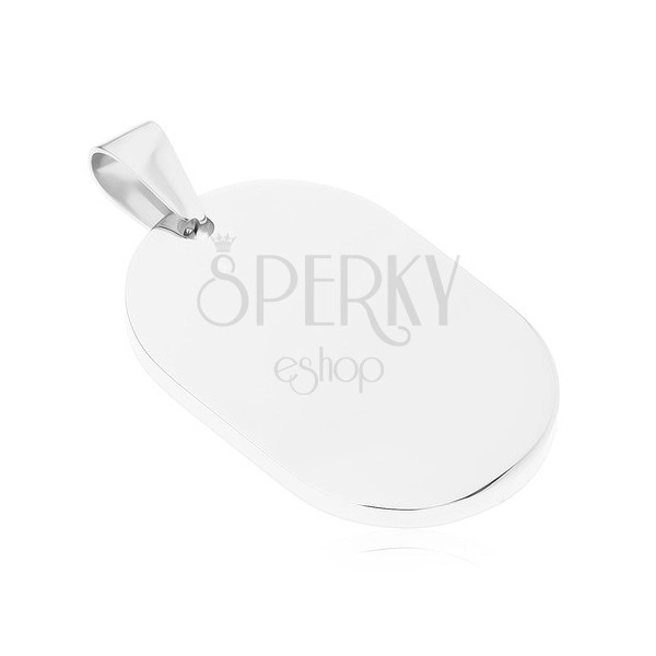 Steel pendant in silver colour, mirror-like oval tag