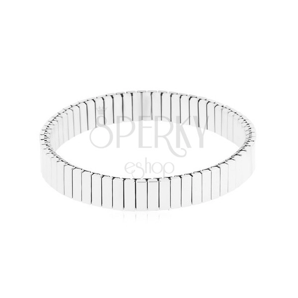 Steel stretchy bracelet in silver colour, narrow oblong links