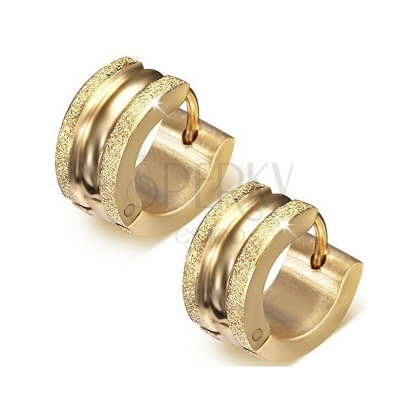 Hinged earrings made of surgical steel, gold hue, sanded borders, shiny centre