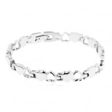 Surgical steel bracelet, silver colour, full hearts and heart contours