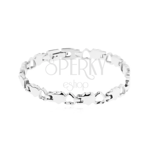 Surgical steel bracelet, silver colour, full hearts and heart contours