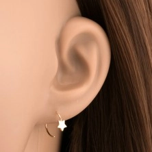 Round earrings in yellow 14K gold - small five-point star