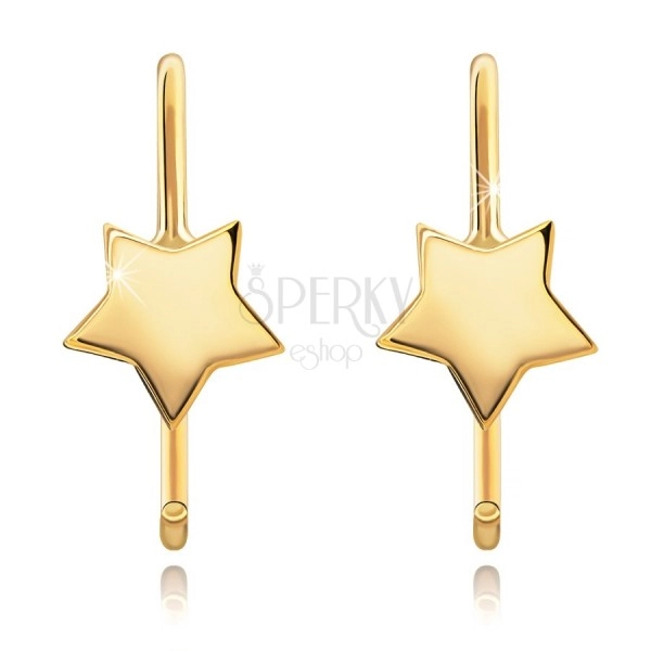 Round earrings in yellow 14K gold - small five-point star