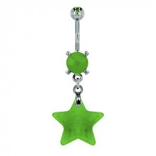 Star belly ring - light green natural stone