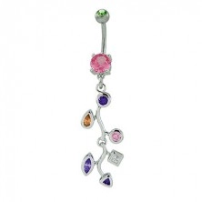 Belly ring - branch with zirconic leaves