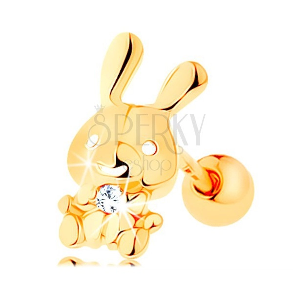 Ear piercing in yellow 14K gold - glossy rabbit with clear zircon