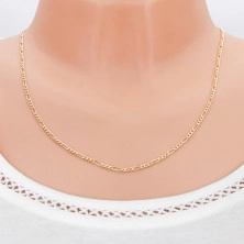 Chain in 9K yellow gold - three small oval links and one elongated, 550 mm
