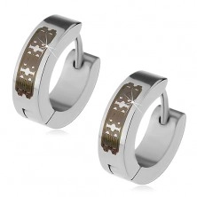 Steel earrings in silver colour - hoops with engraved pattern, hinged snap