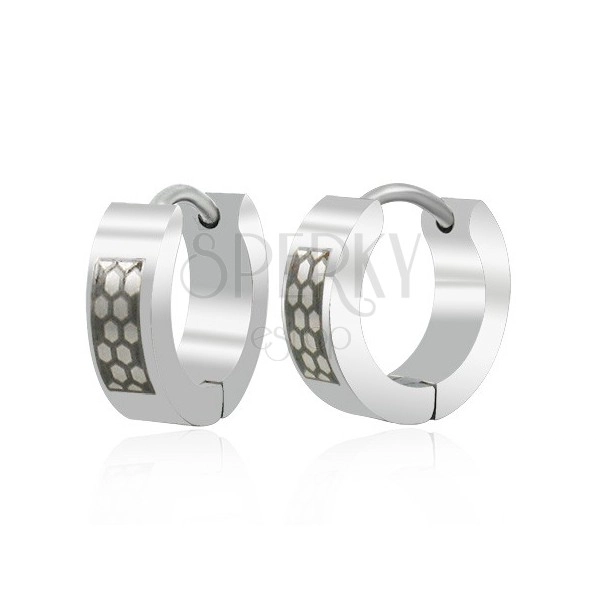 Black - silver steel earrings - honeycomb