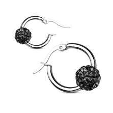 Earrings made of surgical steel, smooth circle with sparkly ball