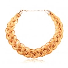 Necklace made of plaited chains and strings in gold hue, lobster clasp