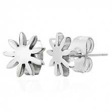 Steel earrings in silver colour - shiny flower, studs