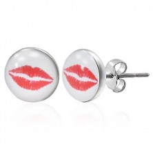 Earrings made of 316L steel - red lips, white base