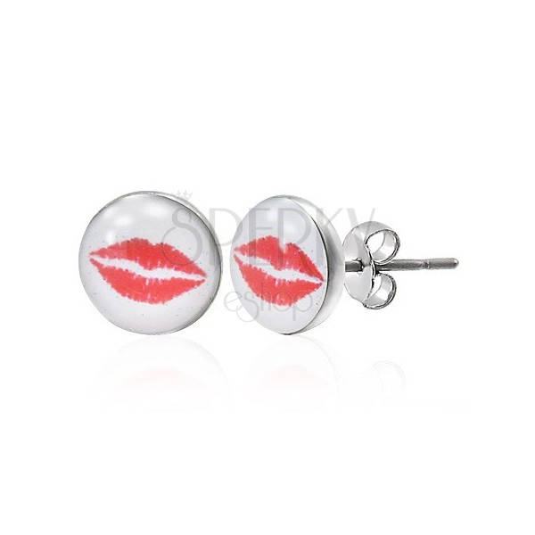 Earrings made of 316L steel - red lips, white base