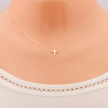 Necklace made of yellow 585 gold - small Latin cross, shiny chain