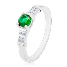Engagement ring, 925 silver, zircon shoulders, round green zircon