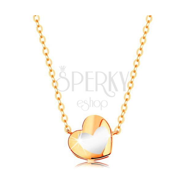 585 gold necklace - shiny heart with white glaze, chain