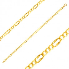 Gold bracelet - three oval links, long flattened eyelet, 190 mm