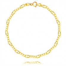 Gold bracelet - three oval links, long flattened eyelet, 190 mm
