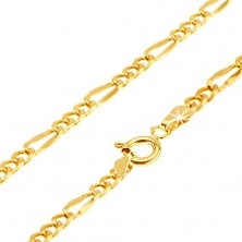 Yellow gold chain 14K - three oval eyelets, one longer flattened link, 500 mm