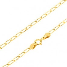 Chain in yellow 14K gold - shiny grooved elongated links, 495 mm