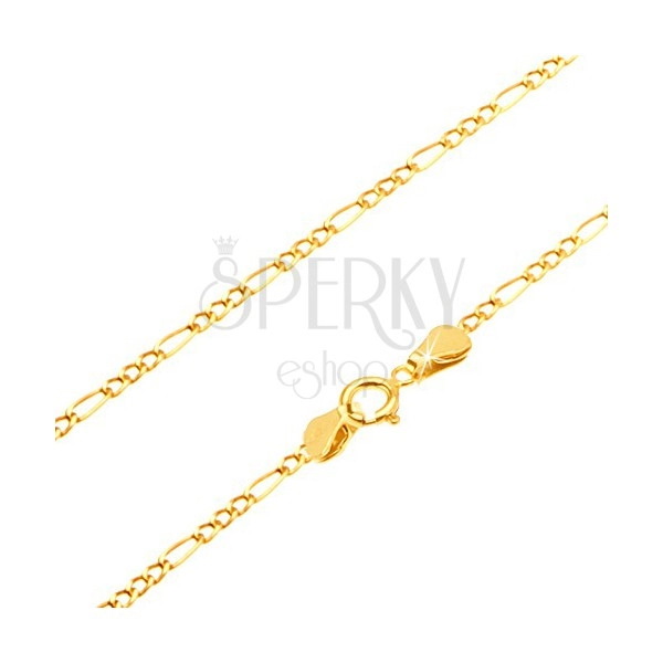 Chain made of yellow 14K gold - three tiny eyelets and oblong hoop, 545 mm