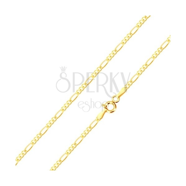 Chain made of yellow 14K gold - three small eyelets and oblong link, 545 mm