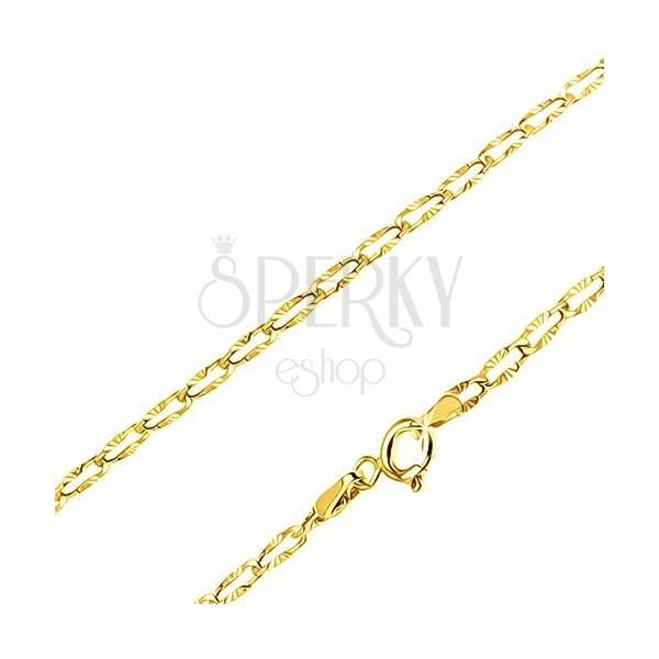 Chain made of yellow 14K gold - flat oblong links, radial notches, 440 mm