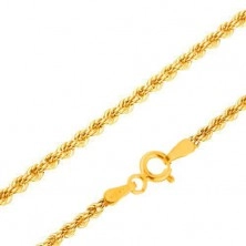 Chain made of yellow 14K gold - thickly interconnected links into spiral, 420 mm
