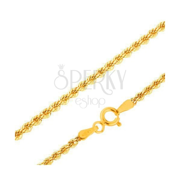 Chain made of yellow 14K gold - thickly interconnected links into spiral, 420 mm
