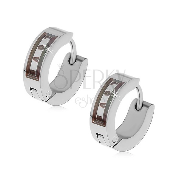 Steel earrings in silver colour - hoops with black LOVE inscription