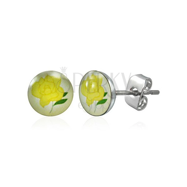 Stainless steel earrings - yellow rose