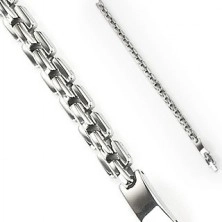 Steel bracelet in silver colour, shiny chain composed of angular links
