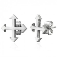 Steel earrings in silver hue - compass rose